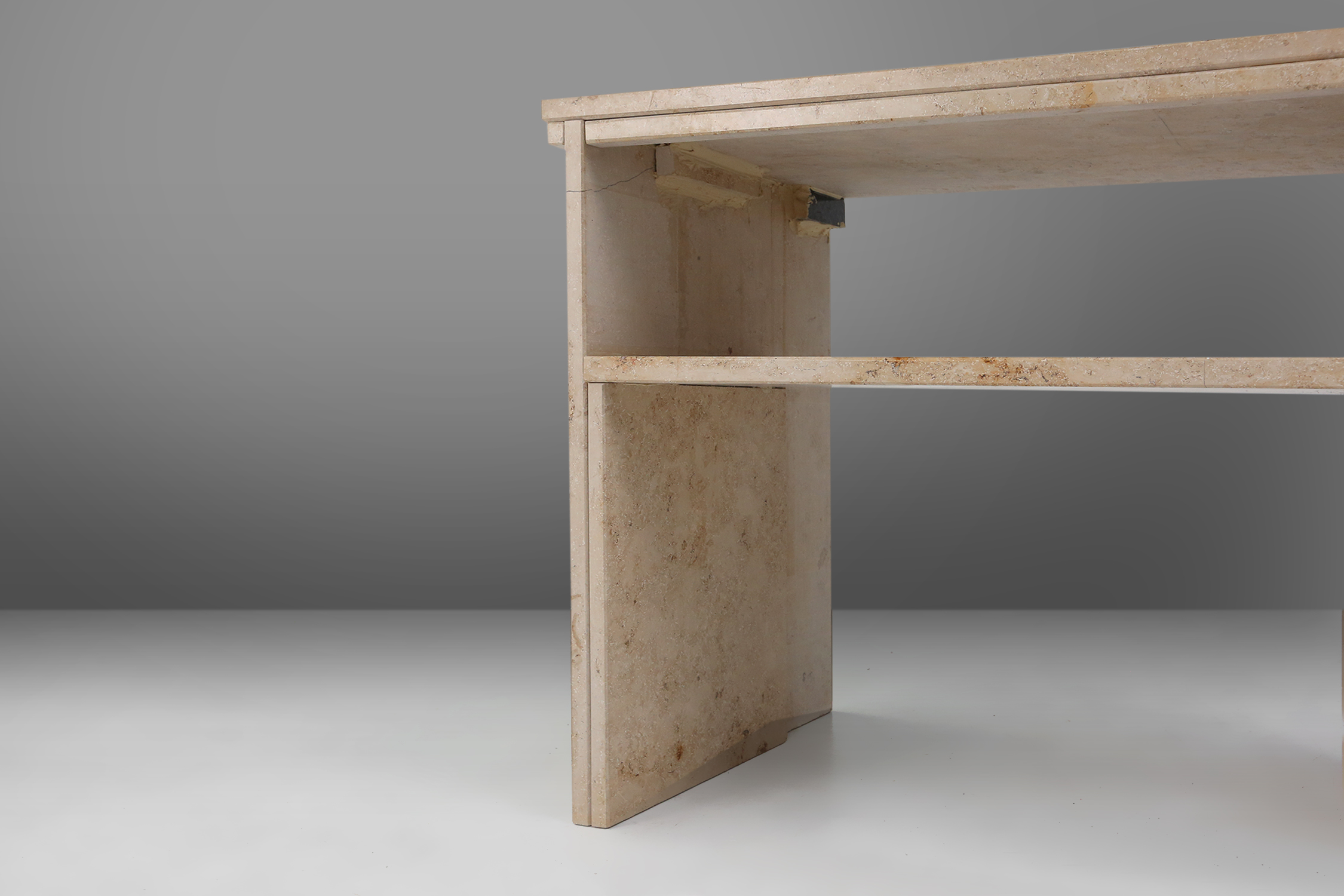 Minimalistic designed French console with shelve in travertine, 1980thumbnail